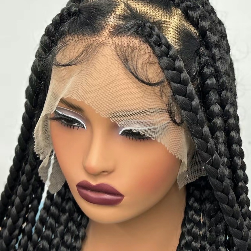 Premium Lace Front Braided Wig - Natural Black